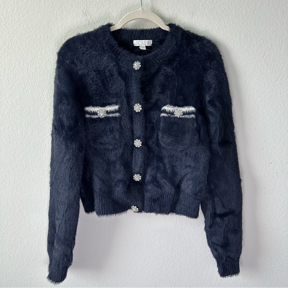 NWT J. Crew Sweater Lady Jacket in Brushed Yarn Navy SZ L